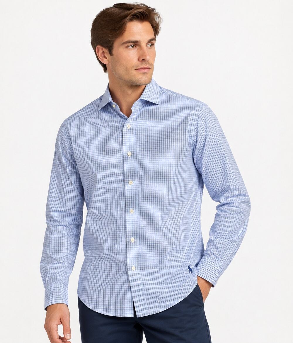 Polo Ralph Lauren Men's Blue White Check Button-Down Dress Shirt, Size 16/40–41